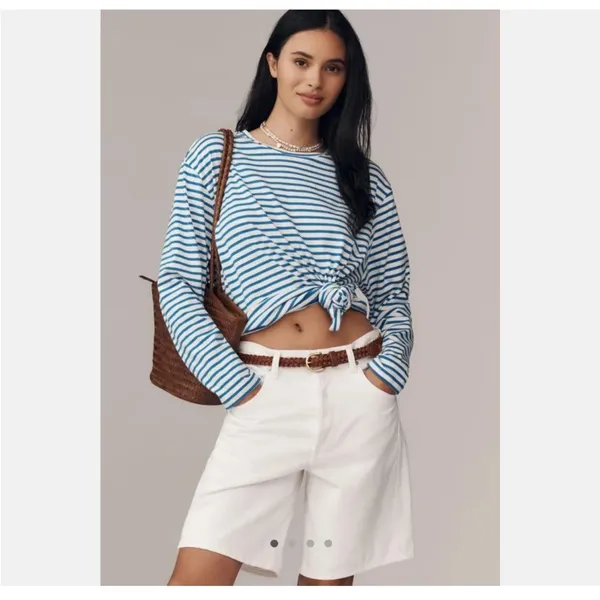 Daily Practice small blue‎ and white stripe cotton top - Image 2