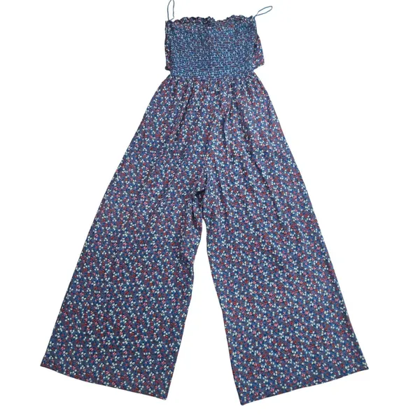 Patrons of Peace 20G Blue Floral Smocked Wide‎ Leg Jumpsuit Women's Size M - Image 6