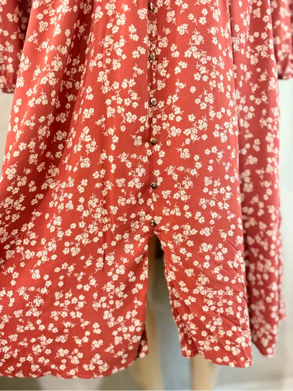 Índigo Rose Rust Floral V-Neck Midi Dress with Long Sleeves size L fall ready - Image 8