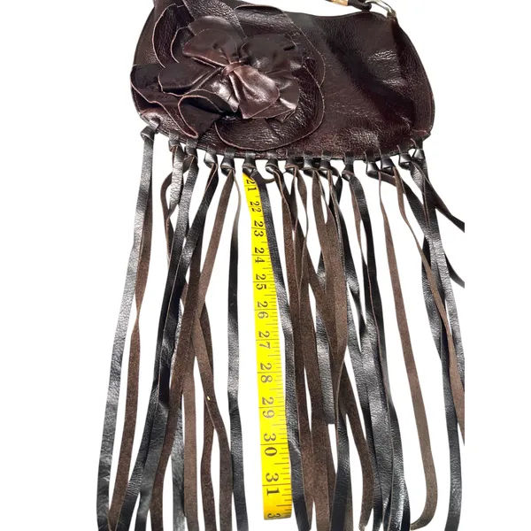 Brown leather bag fringe appliqué Whimsigoth Boho Chic Western Cowgirl Purse - Image 8