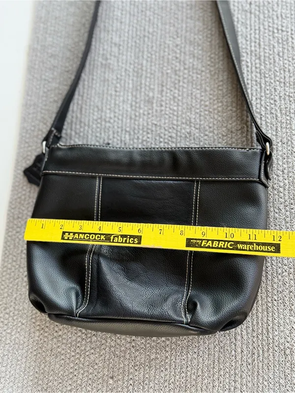 Vintage Black Leather Contrast Stitching Shoulder Bag Purse - Image 5