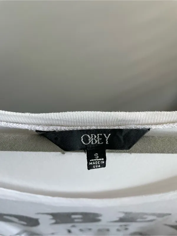 Obey White Short Sleeve Scoop Neck Graphic T-Shirt Dress with Red Rose - Image 3