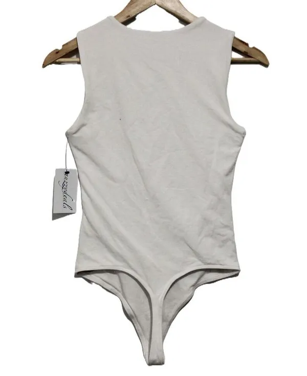 Womens Abercrombie & Fitch White Elastic Crewneck Sleeveless Bodysuit Size Small - Image 2