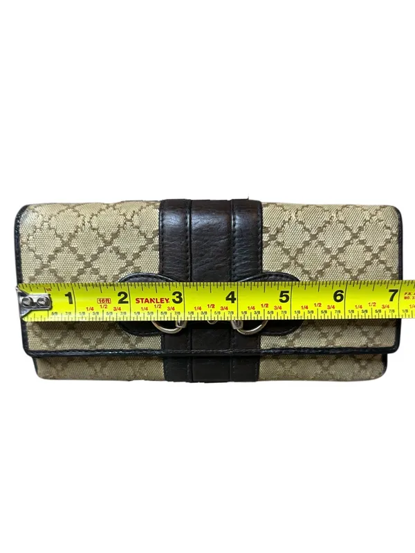 GUCCI Horsebit Diamante Brown Leather and Beige Canvas Bifold Wallet WOC - Image 14