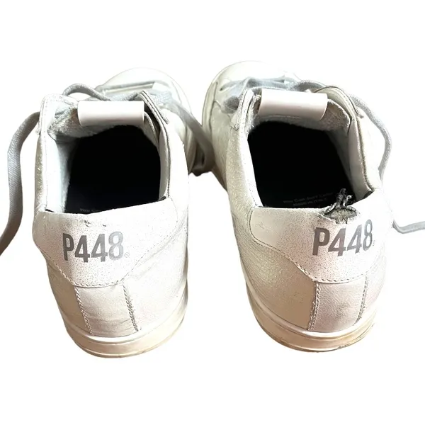 P448 John Pearl Silver Glitter Leather Low Top Sneakers Size 38 / US 7.5 - Image 9