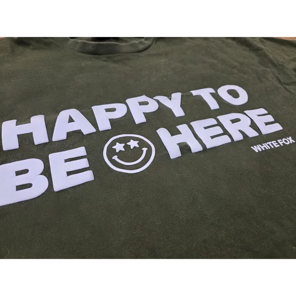 White Fox Australia Genuine HAPPY TO BE HERE Green Tshirt Oversized Small Medium - Image 2