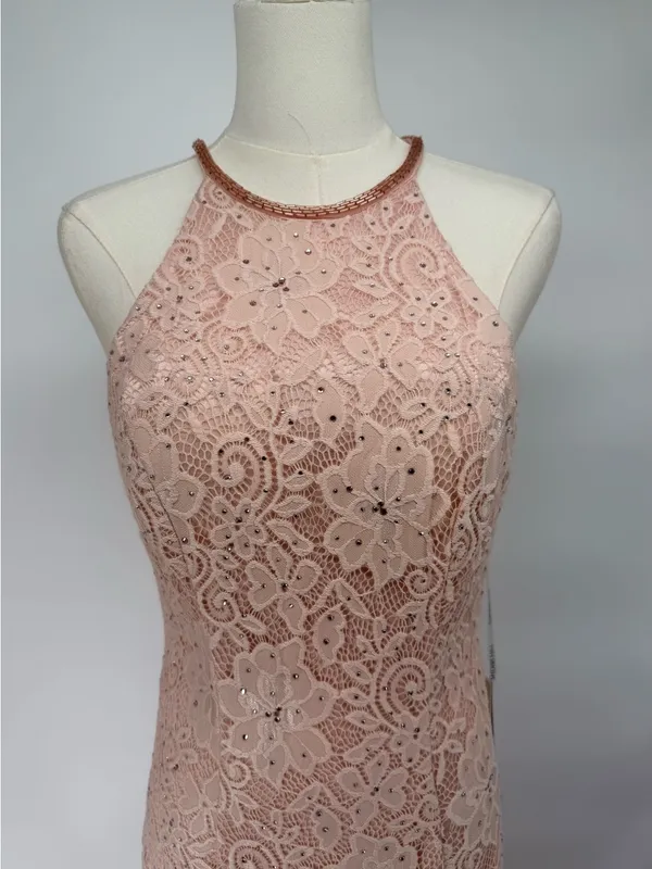 Sherri Hill 53361 Blush Lace Halter Gown High Slit Rhinestone‎ Dress NWT Size 8 - Image 8