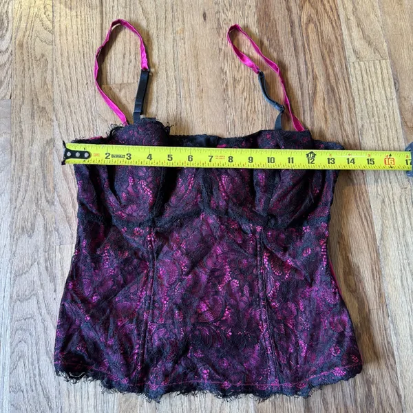 Moda International Magenta Pink Black Lace‎ Corset Top Underwire Silk Blend M - Image 2
