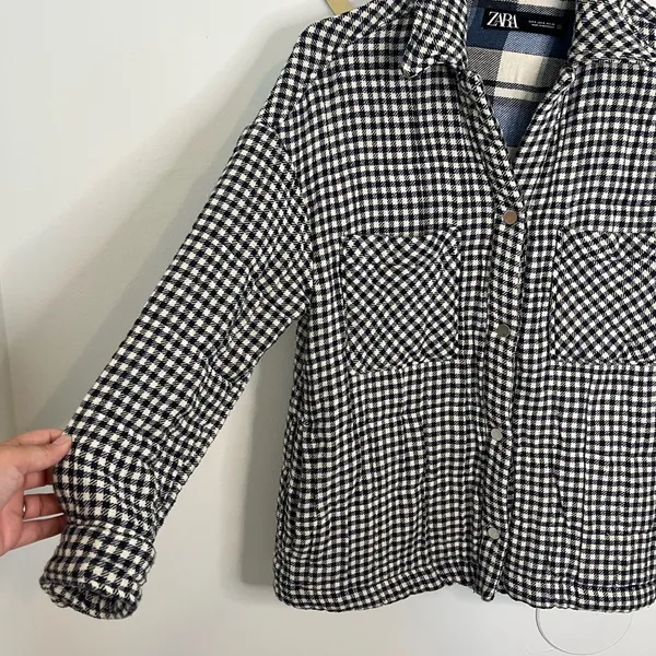 Zara Gingham plaid Gauzy Oversized Shacket Button Up Small - Image 2