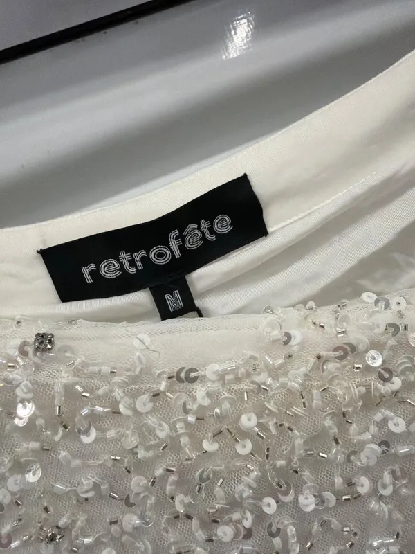 Retrofête Ezra Sequin Silk Mini Skirt White Womens Size Medium - Image 8