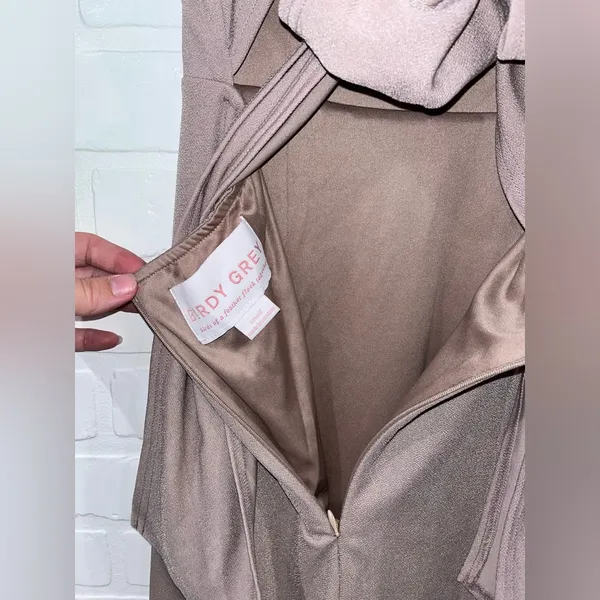 Birdy Grey Benny Dress in Crepe Taupe Bow Back Gown - Image 12