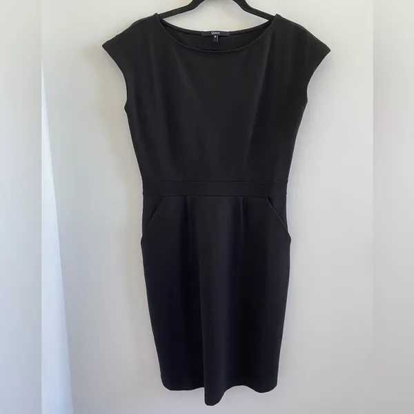 Quince Black Ultra Stretch Ponte Knit Cap Sleeve Dress Size Medium Minimalist - Image 3
