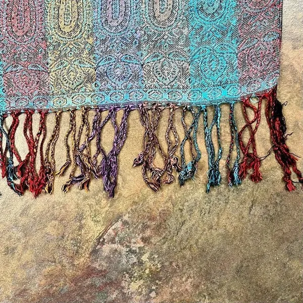Women’s Multicolor Stripe Fringe Scarf Purple - Image 6