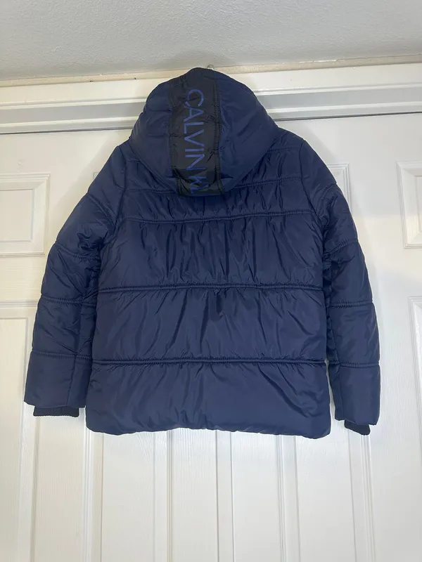 Calvin Klein Navy Blue Puffer Jacket with Hood | Fleece Lined Winter Coat Size L - Image 6