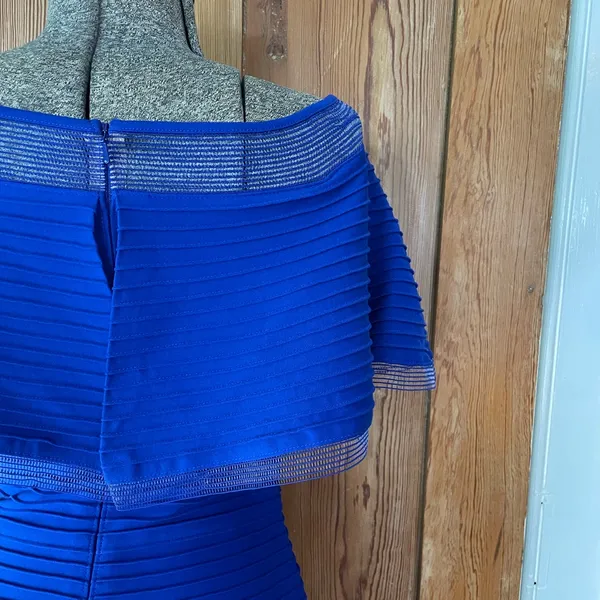 Tadashi Shoji Tobara Pintucked Off Shoulder Ruffle Dress Electric Blue~ XS 🧡🎀 - Image 9