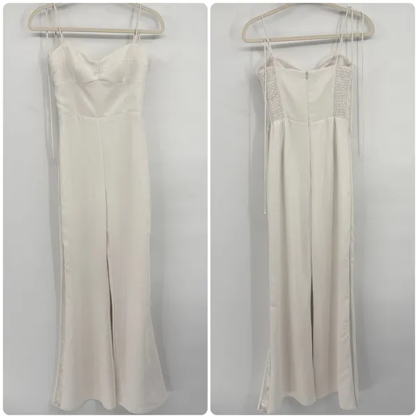 Amanda Uprichard Womens Champagne Satin Trim Bridal Elegant Jumpsuit Size‎ S - Image 3