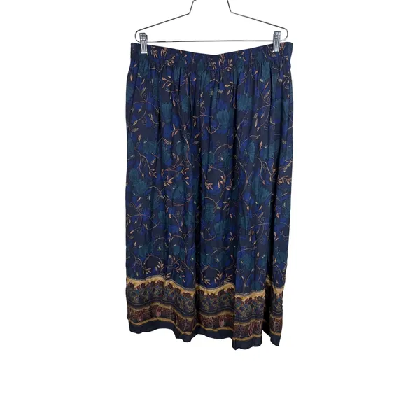 Sag Harbor Woman Vintage Blue Floral Paisley Rayon Maxi Skirt XL Elastic Waist - Image 5