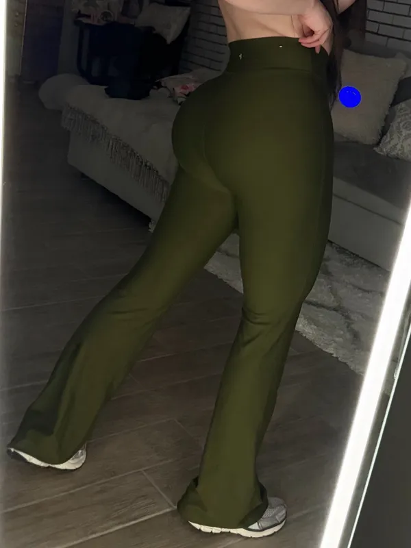 Old Navy Olive High-Rise Flare Leggings - Image 2