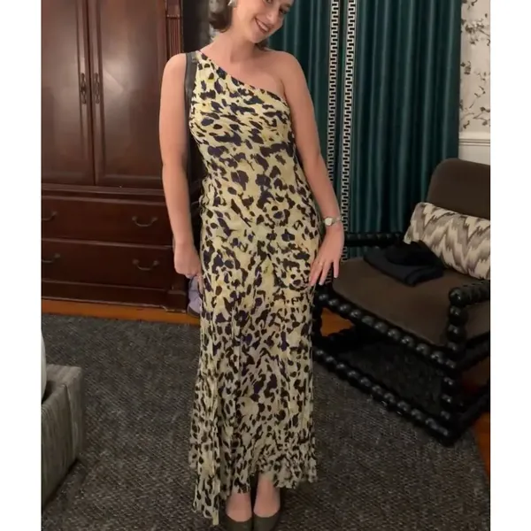 Shona Joy Leopard Chiffon Gown SIZE 4 One Shoulder Dress Formal Designer $480 - Image 4