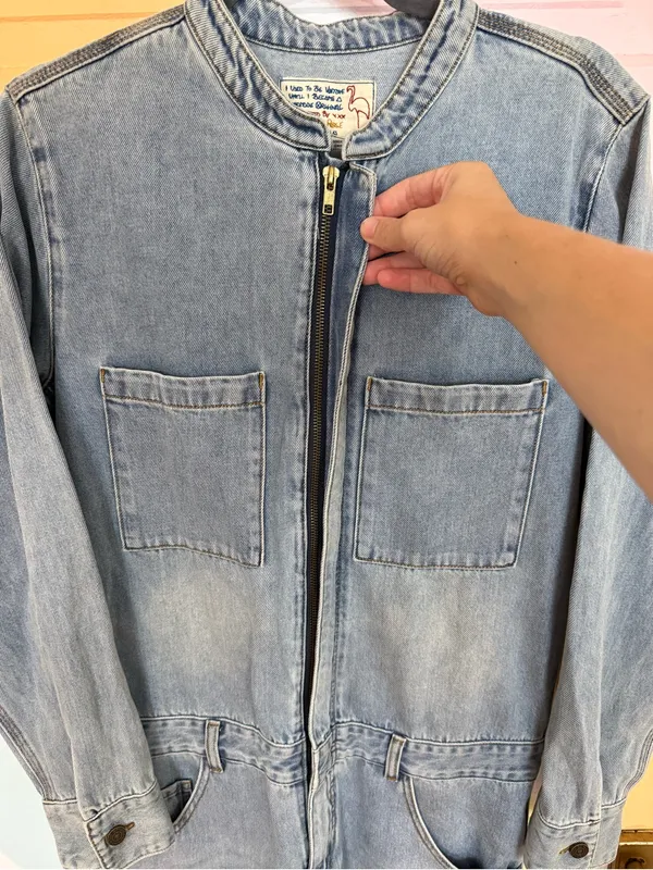 Sundance Free People x Sandrine Rose Denim Boiler Suit Utility Jumpsuit Sz M 🧡🍄 - Image 6