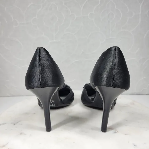 Fioni Dress Pumps Womens‎ 8.5 Black Satin Rose Stiletto High Heels Formal - Image 6