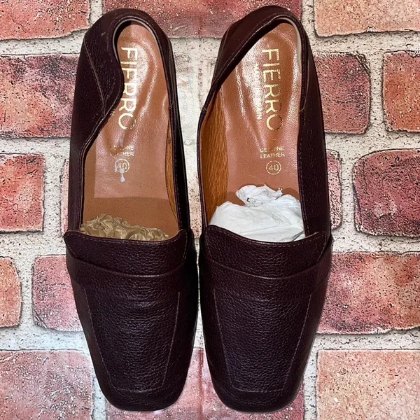 Pre-Owned Fierro Leather Brown Loafers Woman Shoes Business Casual Size 9 40 - Image 2