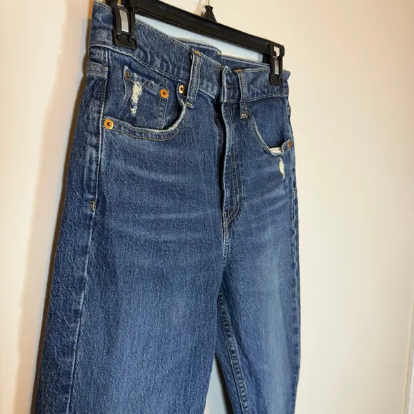 Gap Sky High Straight Leg Dark Indigo Blue Jeans Women’s 26 Casual Raw Hem - Image 2
