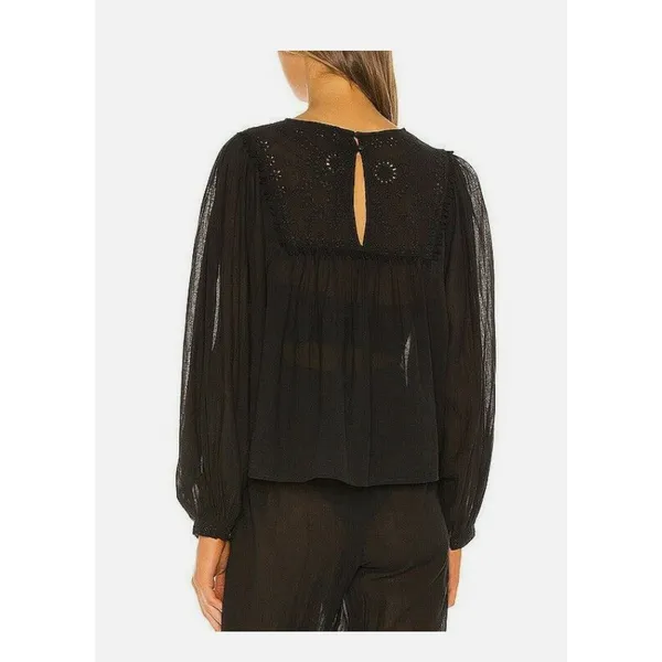 Free People Valencia Embroidered Eyelet Balloon Sleeve Blouse Women's sz. XS - Image 2