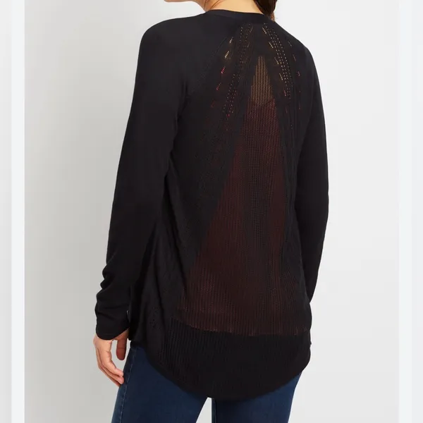 Maurices Long Sleeve Pointelle Back Open Front Cardigan Sweater Black Small - Image 2
