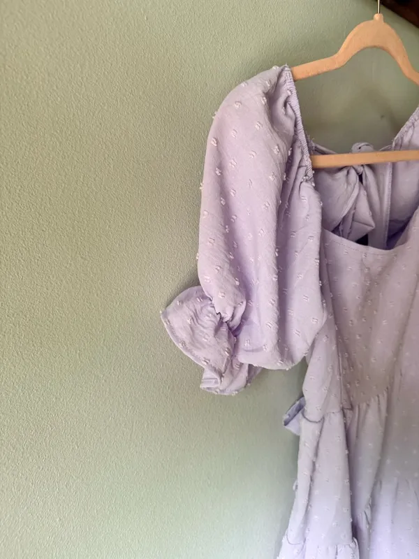 Boutique Lavender Puff Sleeve Open Back Mini Dress Size Small - Image 6