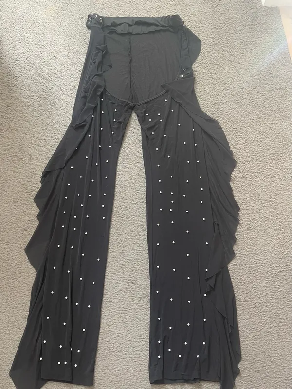 Black Women's Flowing Ruffle sheer mesh Wide-Leg see thru Pants XL - Image 4