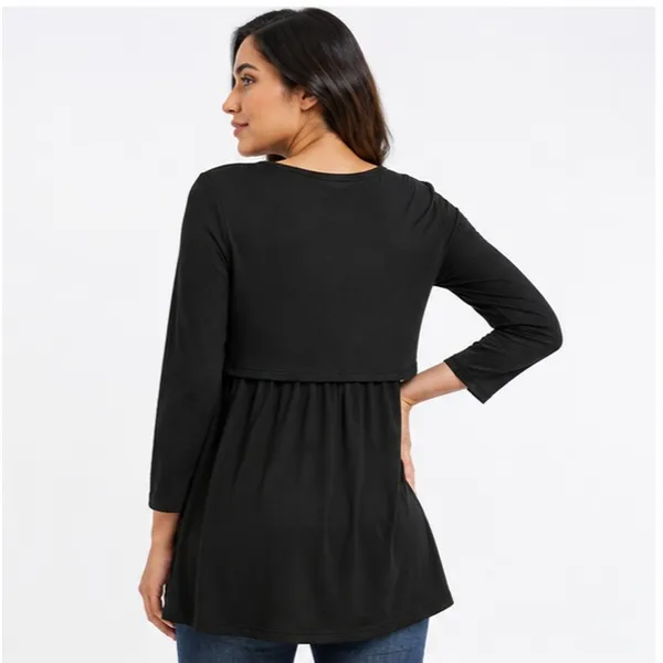 Times Two Maternity Womens Nursing Top Size L Black Double Front 3/4 Sleeve - Image 2