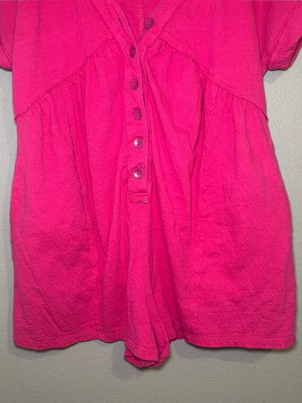 Anthropologie Daily Practice Hot Pink Button Front Lounge Romper Women’s Size XS - Image 4