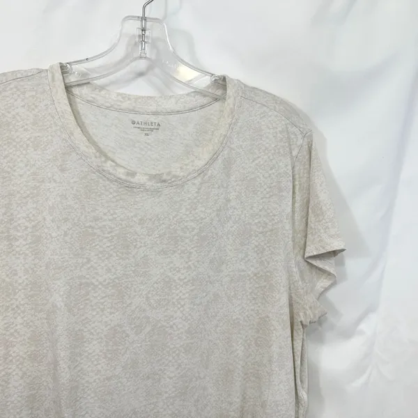 Athleta XL Top Short Sleeve Cotton Snakeskin White Cream Boxy Layering Base 593 - Image 4
