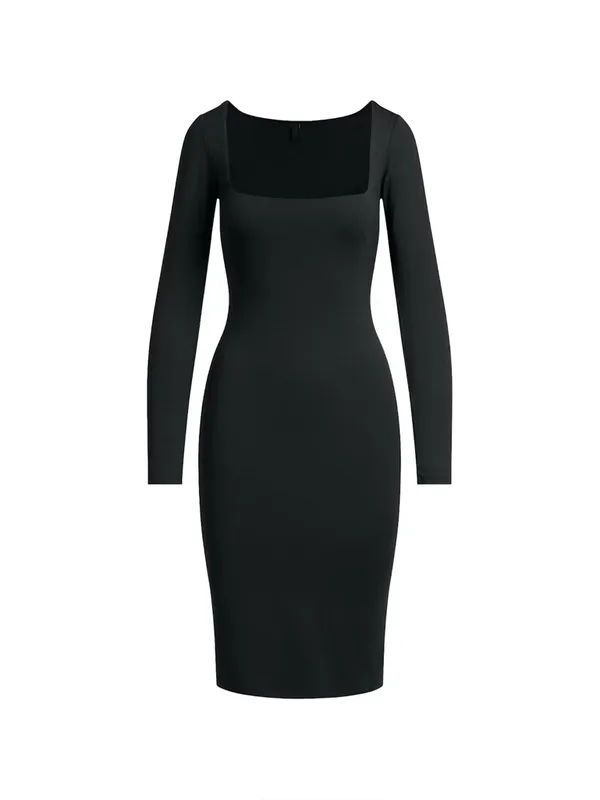🖤Skims Smooth Layers (G10) Square Neck Midi Dress In Obsidian Large - Image 5