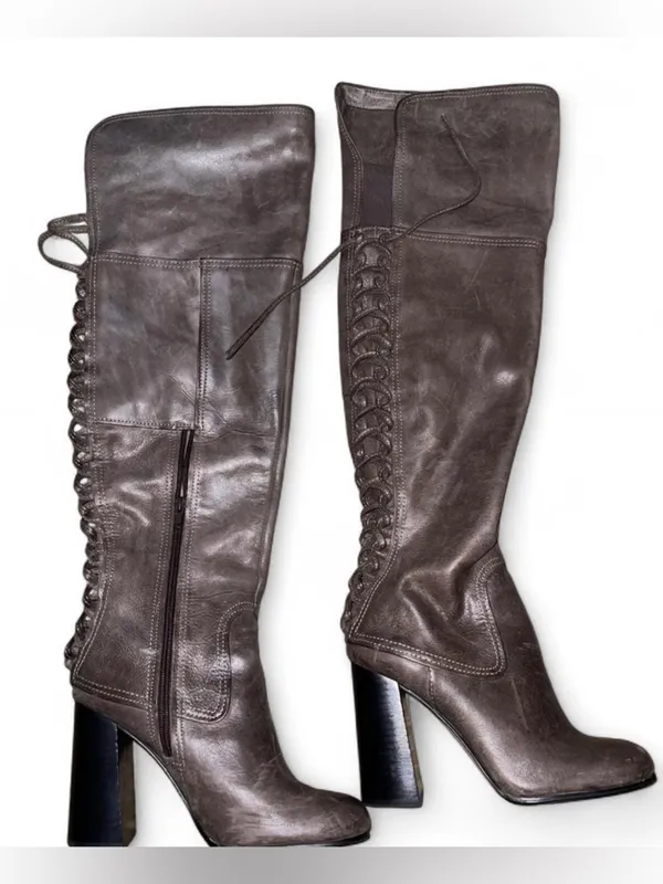 Vince Camuto Women's Knee-High Lace-Up Leather Boots Gray - Image 4