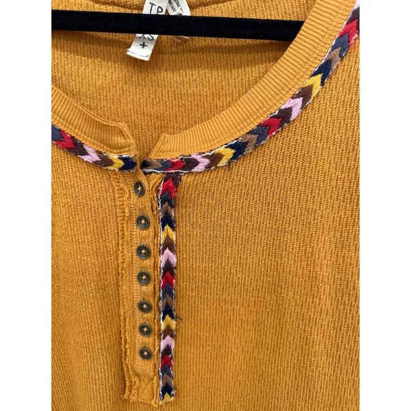 We The Free Womens Yellow‎ Thermal Knit Long Sleeve Shirt Size XS Henley Boho - Image 6