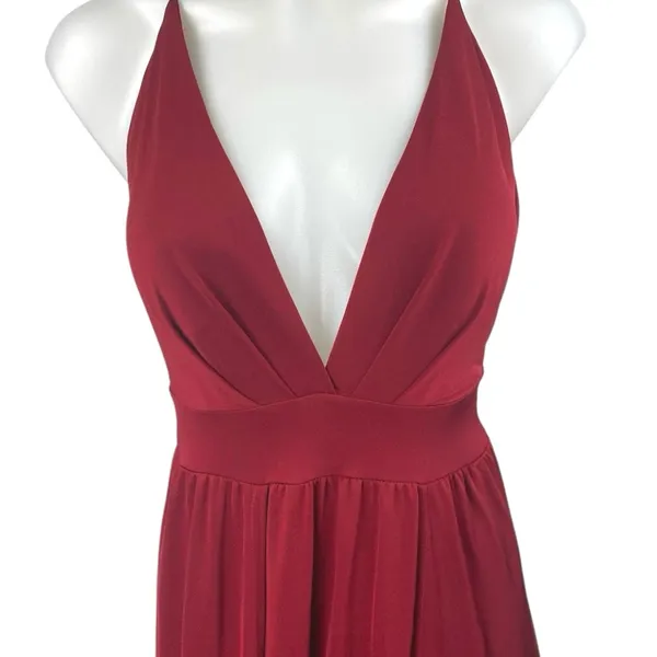 Windsor Red Sleeveless Plunging V Neck Pleated Bridesmaid A Line Maxi Dress S - Image 3