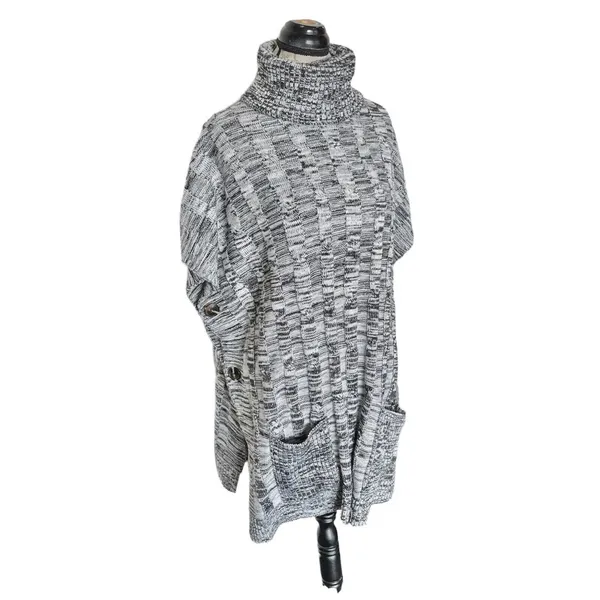 Poncho Sweater Oversized Knit Turtleneck Chunky One Size Cozy Fall Winter - Image 3