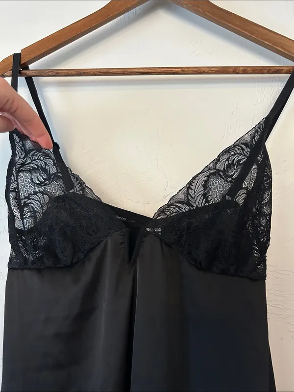 Forever 21 Black Lace-Trim Satin Slip Dress - Image 4