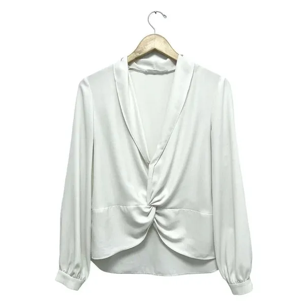 Amanda Uprichard Keely Twist Front Long Sleeve Crepe Blouse Ivory White Size S - Image 4