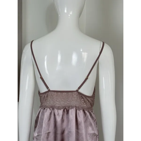 Women's Satin Chemise Nightgown Lace Lattice Strappy Slip Dress Mauve Size M - Image 8
