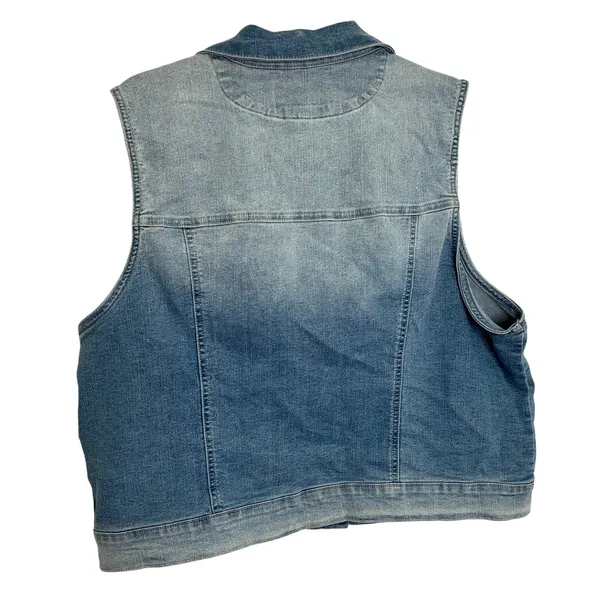 Wallflower Faded Denim Jean Vest Button Front Medium Wash NWT Womens 2X - Image 6