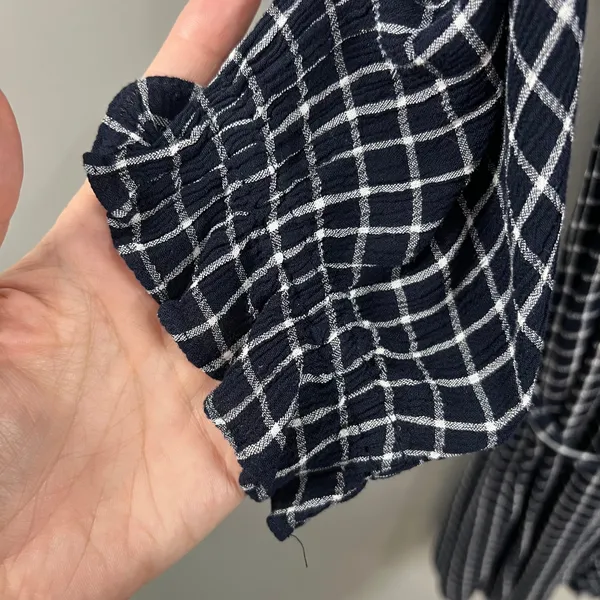 Maeve Anthropologie Dress Womens Small Navy Blue Great Plaid Smocked Tie Waist - Image 4