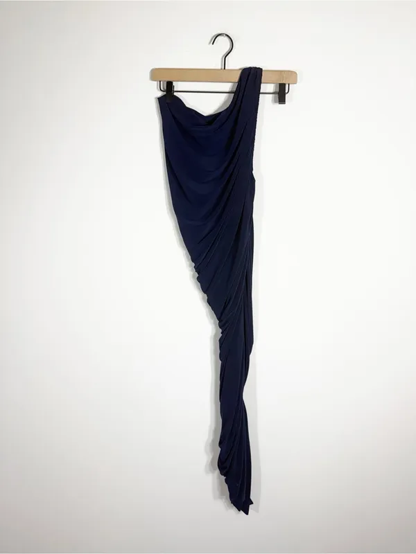 Norma Kamali Diana Gown Ruched One Shoulder Maxi Dress True Navy Blue Size XS - Image 6
