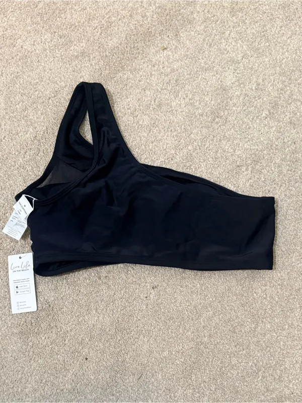 Cupshe Black Mesh Insert One Shoulder Swim Bikini Top Size M - Image 4