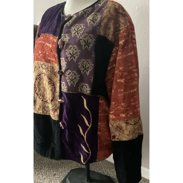 Julia Kim Women's Embroidered‎ Purple Gold Boho hippie Patchwork Jacket Size L - Image 3