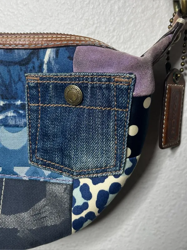 Vintage Coach Denim Sig Patchwork Floral Embroidered Crossbody Purse Bag 10819 - Image 5