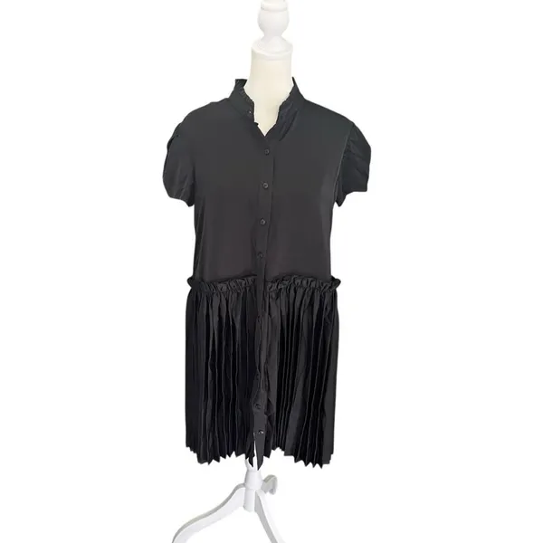 Taylor Tillman Katie Black Pleated Shirt Dress Puff Sleeve NWT S - Image 3