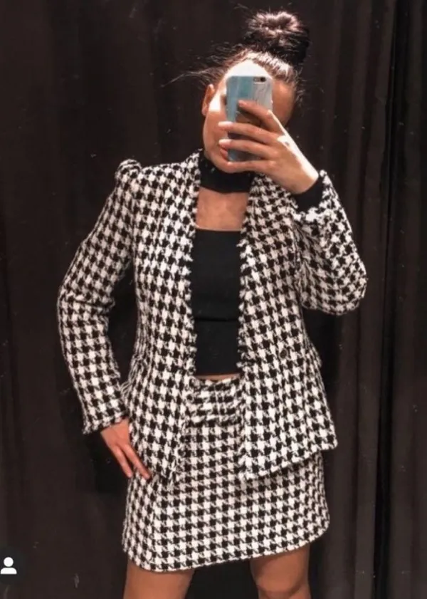 Zara TEXTURED TWEETED Houndstooth Blazer w/POCKETS BLACK/WHITE NEW - Image 8